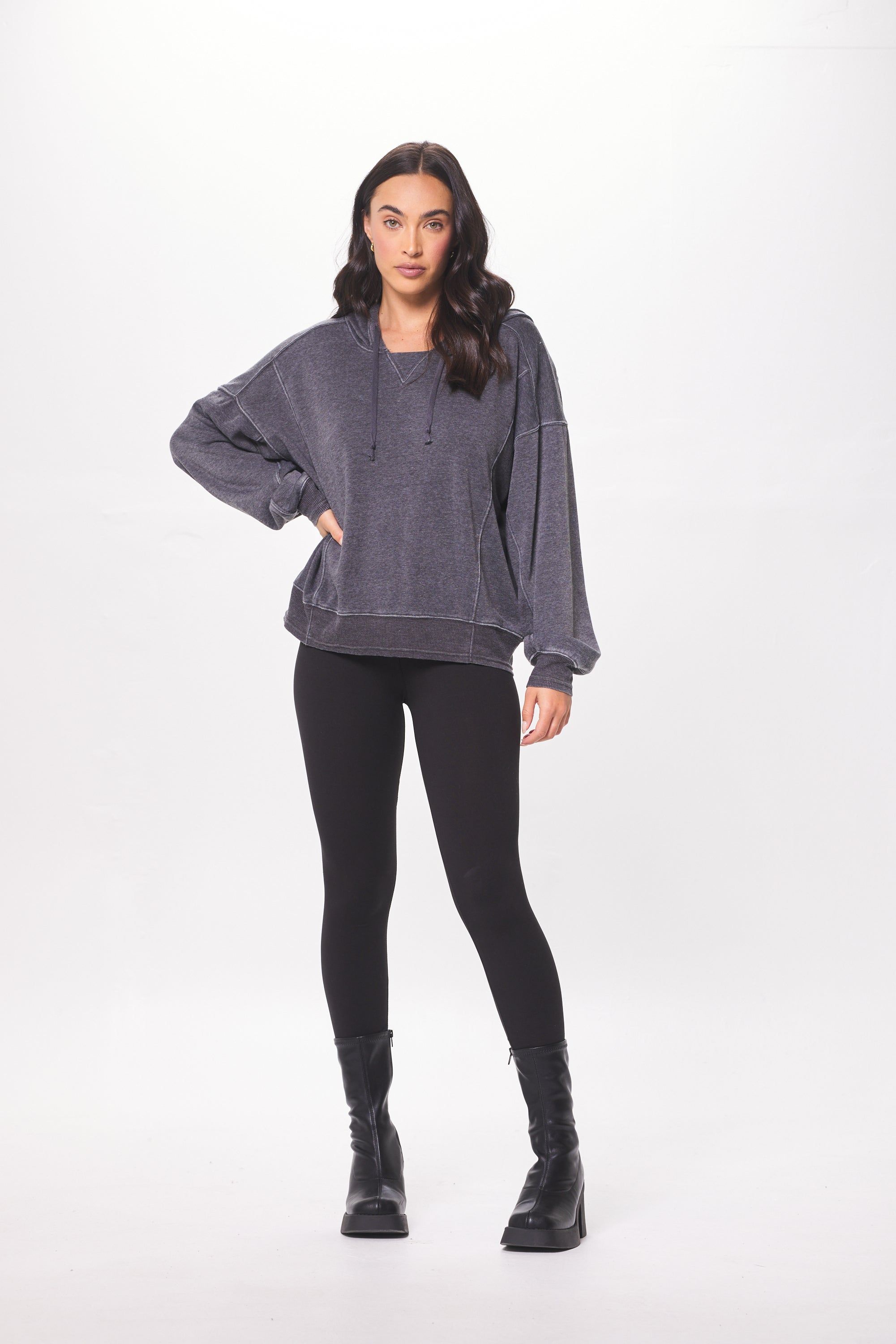 Washed Charcoal Cashmere Fleece Hoodie sold by Vintage Havana product image thumbnail 3