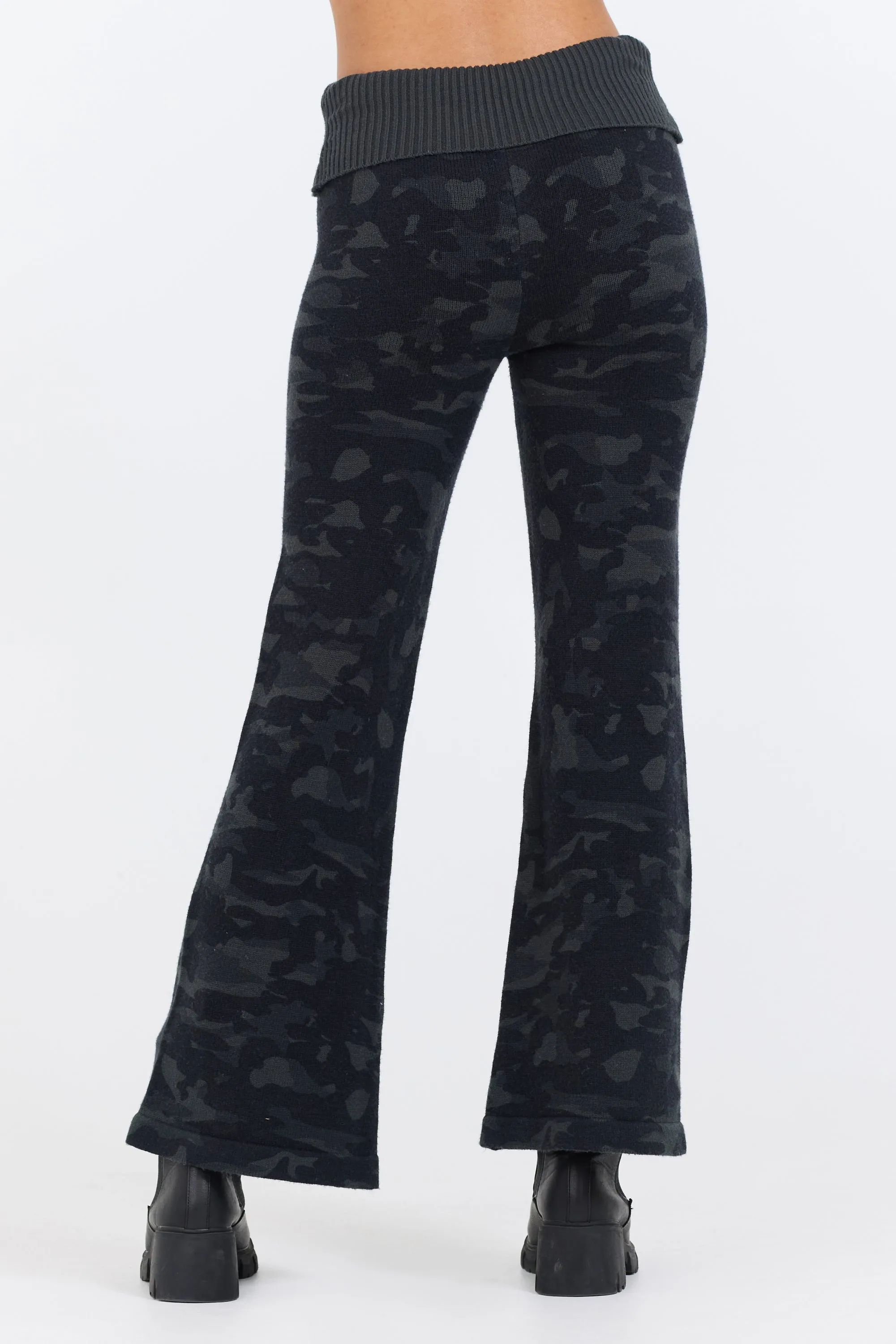 Black Slim Fit Knit Fold Over Flare Pant sold by Vintage Havana product image thumbnail 3