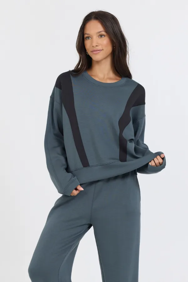 Mountain Grey/Black Colorblock Insert Cloud Fleece Crew sold by Vintage Havana