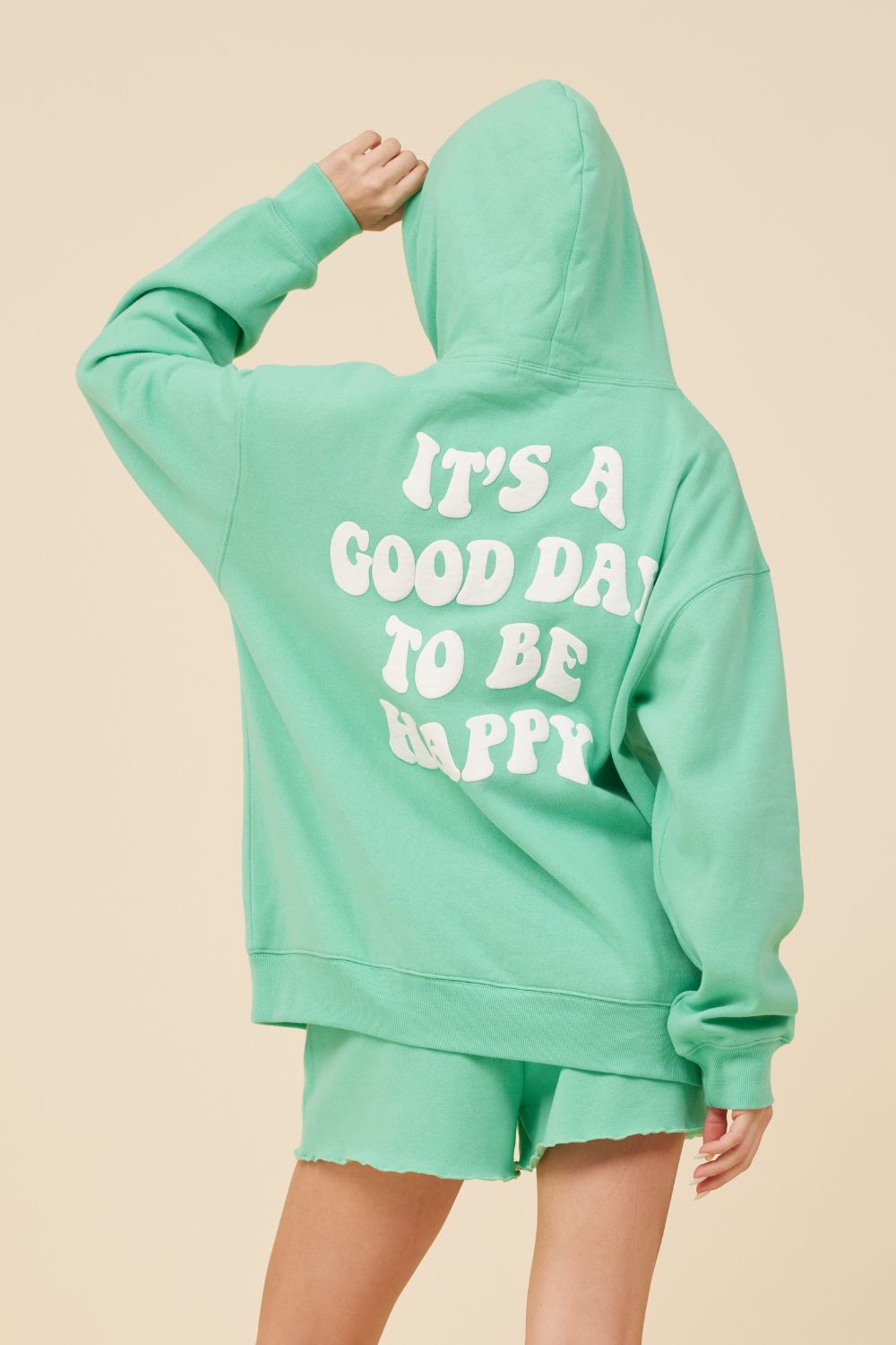 Surf Green W/ White Puff Print Good Day Surf Wash Hoodie sold by Vintage Havana product image thumbnail 3