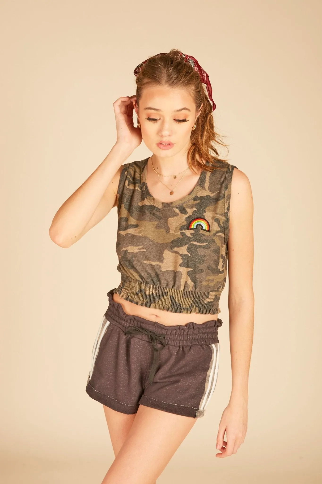 "Rainbow" Patch Smocked Crop Tank sold by Vintage Havana product image thumbnail 5
