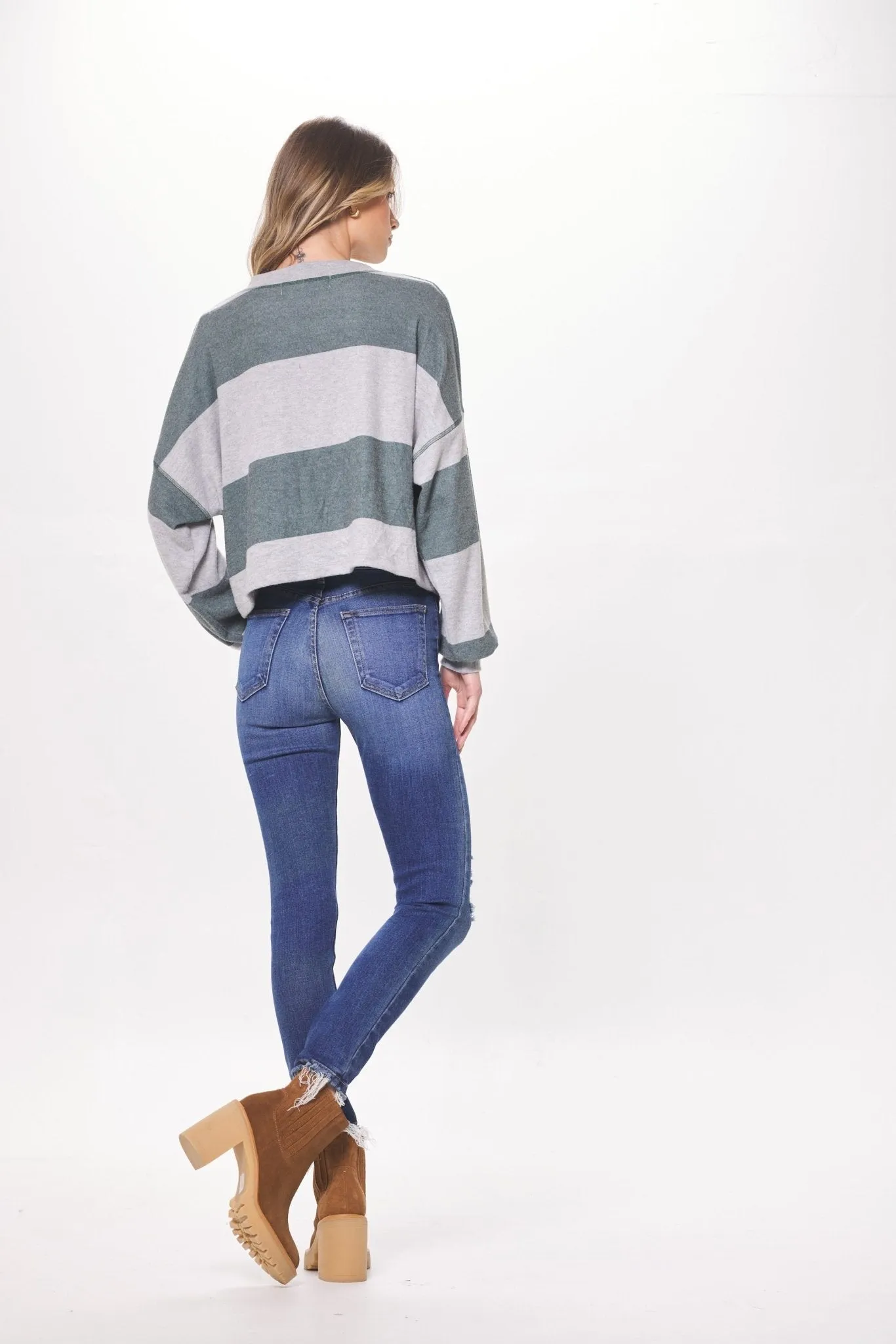 Heather Grey & Hunter Green Striped Rugby Long Sleeve Top sold by Vintage Havana product image thumbnail 5
