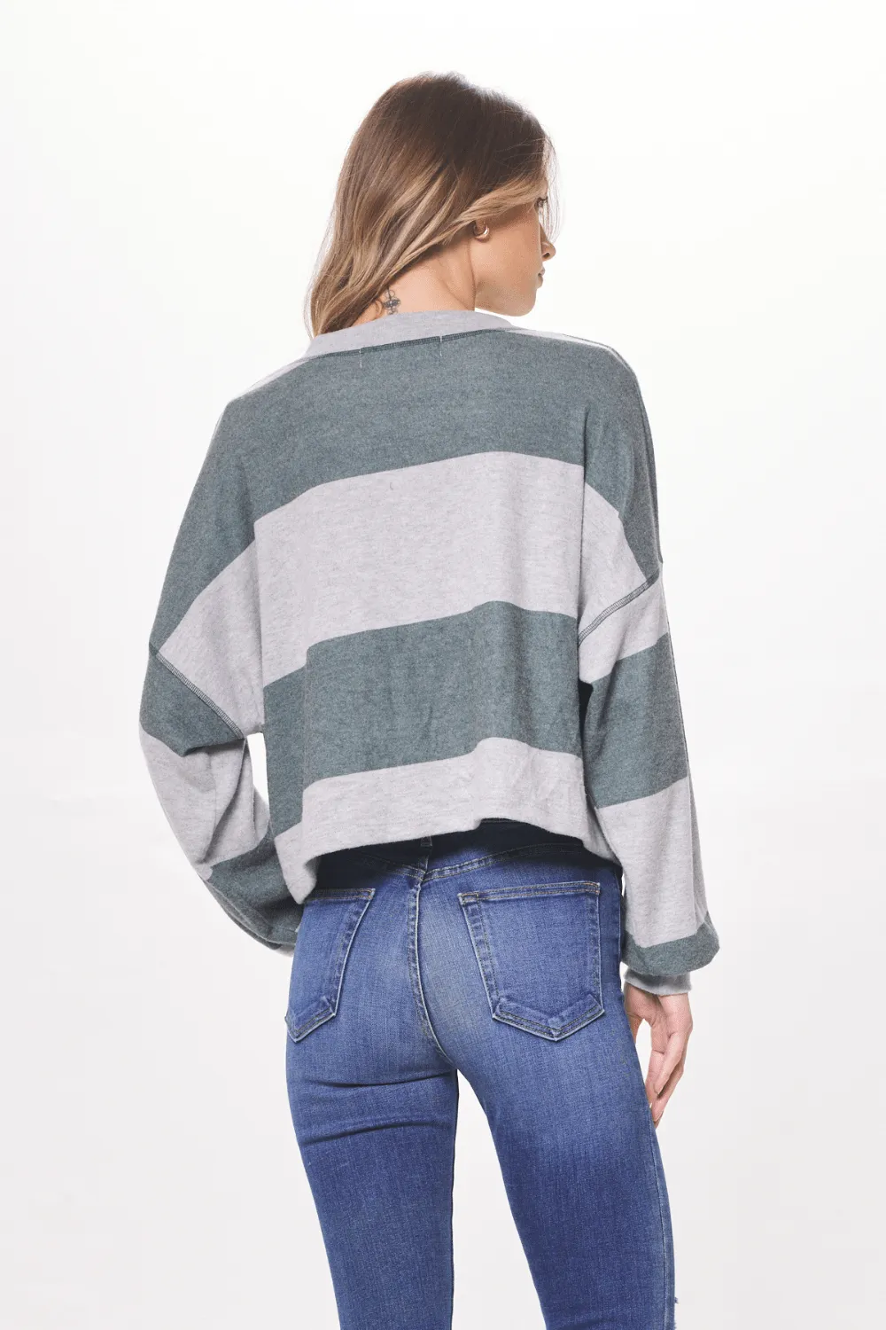 Heather Grey & Hunter Green Striped Rugby Long Sleeve Top sold by Vintage Havana product image thumbnail 3