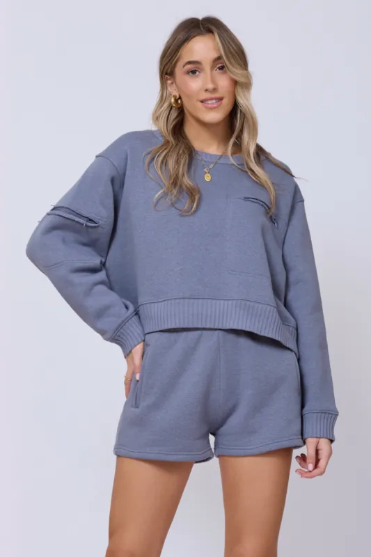 Storm Blue Essential Fleece Crewneck sold by Vintage Havana