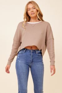 Mocha w/ Seashell Thermal Rib Crewneck sold by Vintage Havana