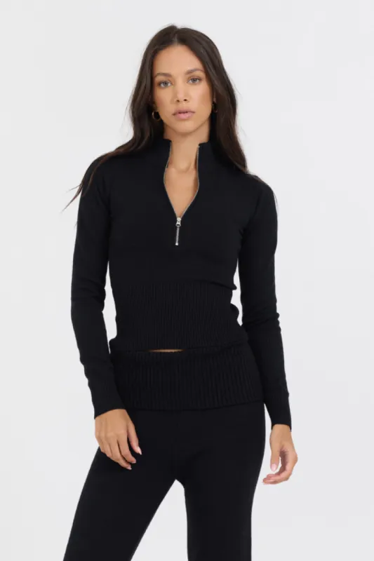 Black Slim Fit Knit Quarter Zip sold by Vintage Havana