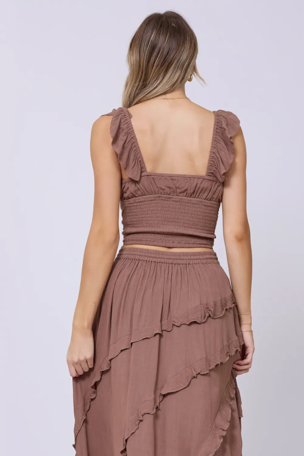 Washed Mocha Rayon Crinkle Flutter Sleeve Top sold by Vintage Havana product image thumbnail 3