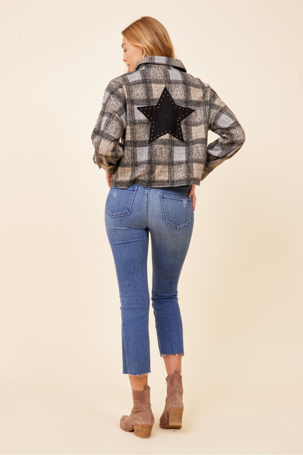 Winter Frost Plaid Knitted Cropped Shacket w/ Back Applique sold by Vintage Havana product image thumbnail 4