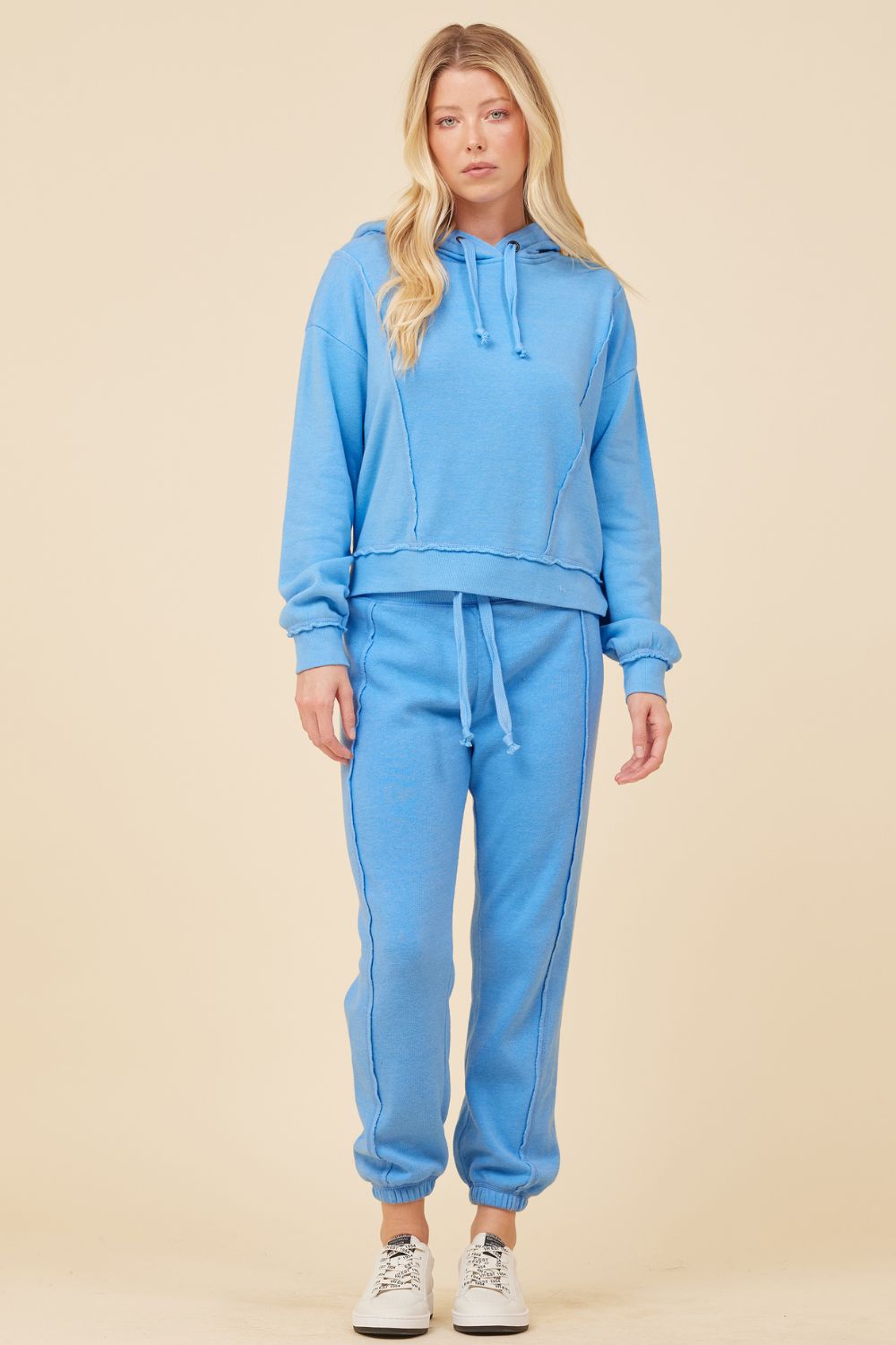 French Blue Solid Burnout Fleece Pullover Hoodie sold by Vintage Havana product image thumbnail 3