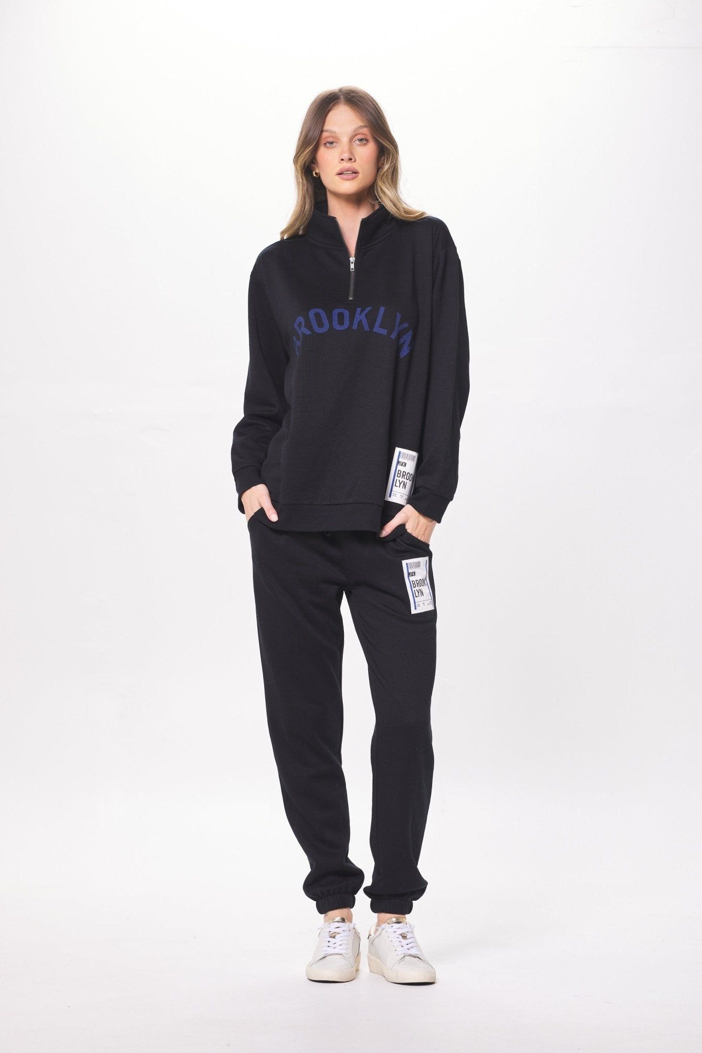 Black w/ Blue Brooklyn Boarding Pass Quarter Zip sold by Vintage Havana product image thumbnail 3