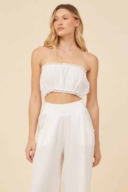 White Gauze Smocked Tube Top made by Vintage Havana