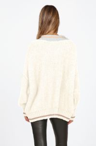 Ivory Varsity Fleece V-Neck Sweater sold by Vintage Havana