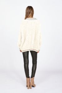 Ivory Varsity Fleece V-Neck Sweater sold by Vintage Havana