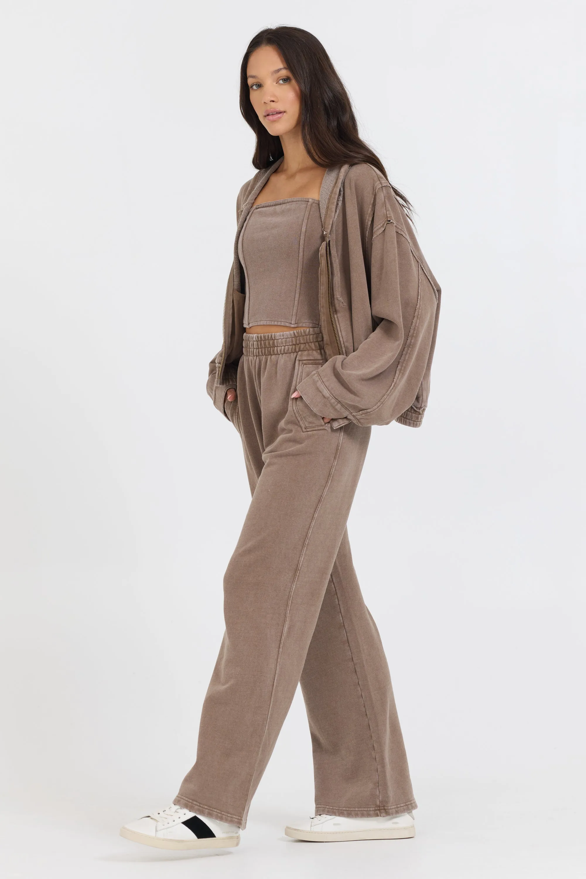 Washed Mocha Garment Dye French Terry Zip Up Hoodie sold by Vintage Havana product image thumbnail 4