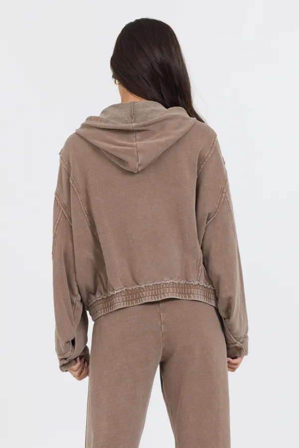 Washed Mocha Garment Dye French Terry Zip Up Hoodie sold by Vintage Havana product image thumbnail 2