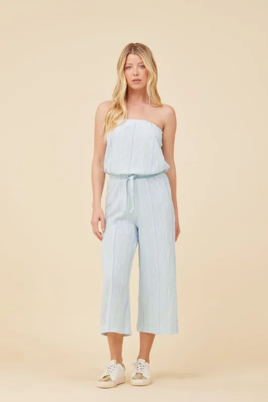 Soft Blue w/ Mixed Stripes Textured Jumpsuit sold by Vintage Havana