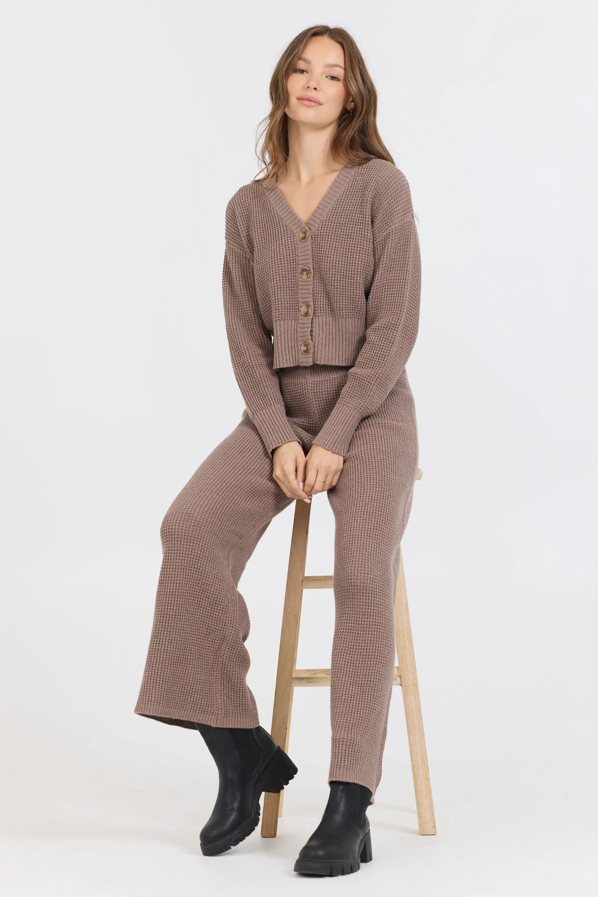 Heather Brown Waffle Knit Flare Pant sold by Vintage Havana product image thumbnail 4