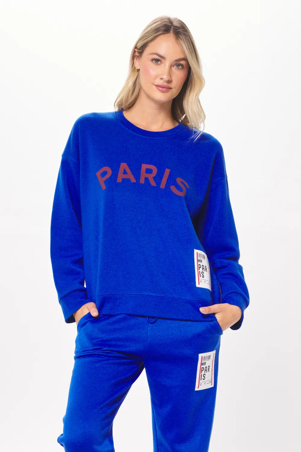Royal Blue w/ Red Paris Boarding Pass Crewneck sold by Vintage Havana