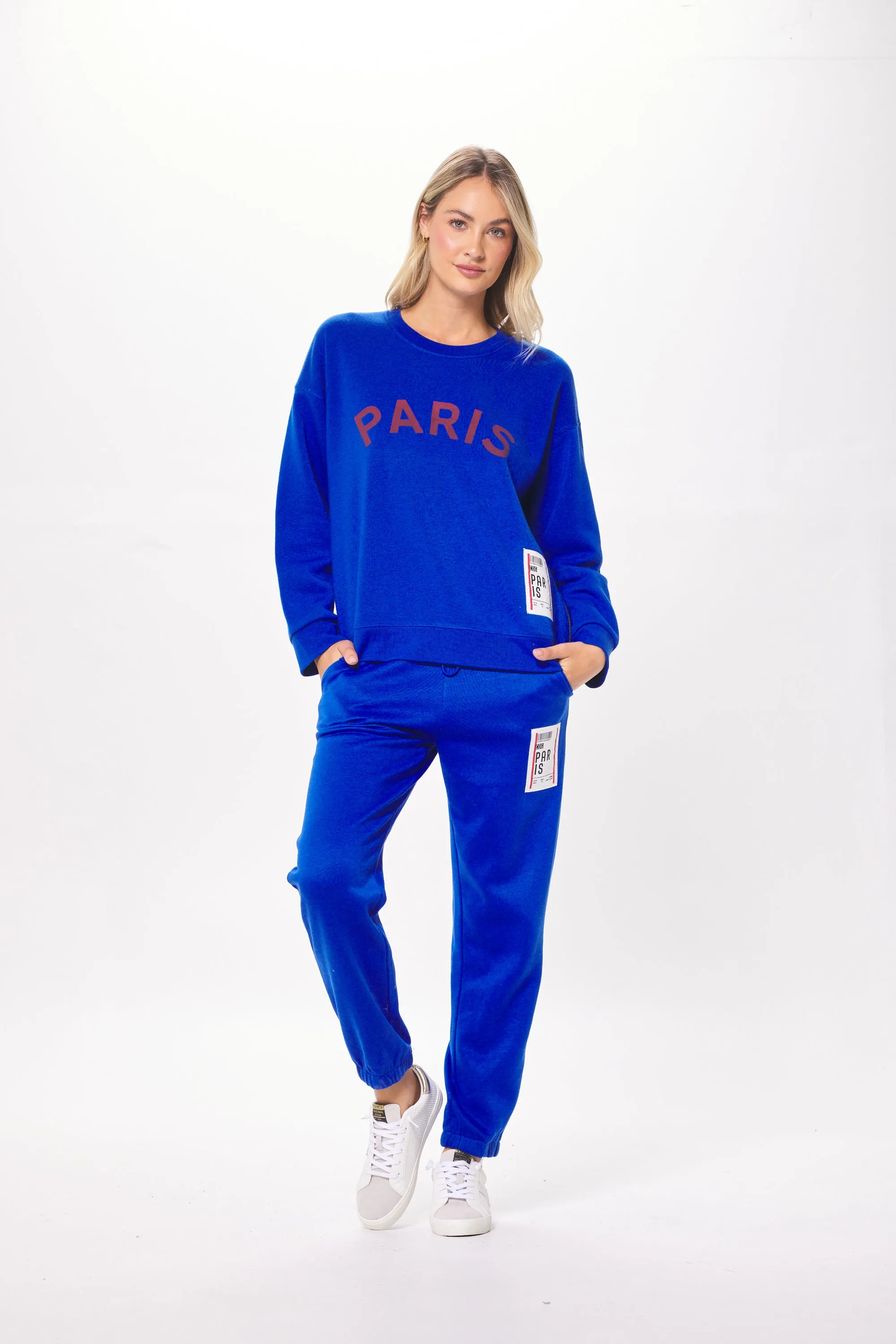 Royal Blue w/ Red Paris Boarding Pass Crewneck sold by Vintage Havana product image thumbnail 3