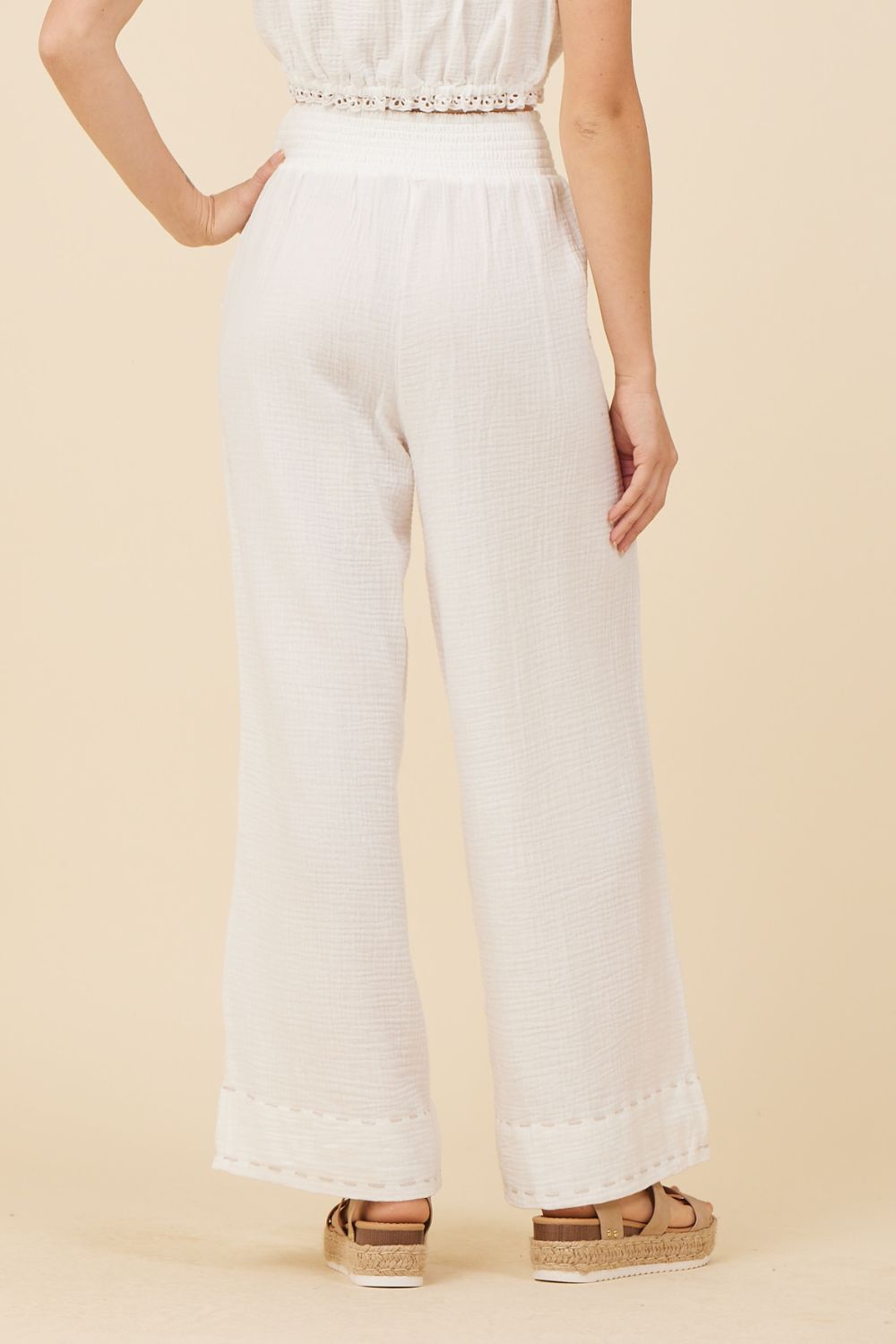 White Gauze w/ Jersey Combo Wide Leg Pant sold by Vintage Havana product image thumbnail 2
