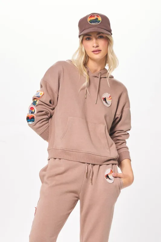 Toasted Almond Winter Fleece Patch Hoodie sold by Vintage Havana