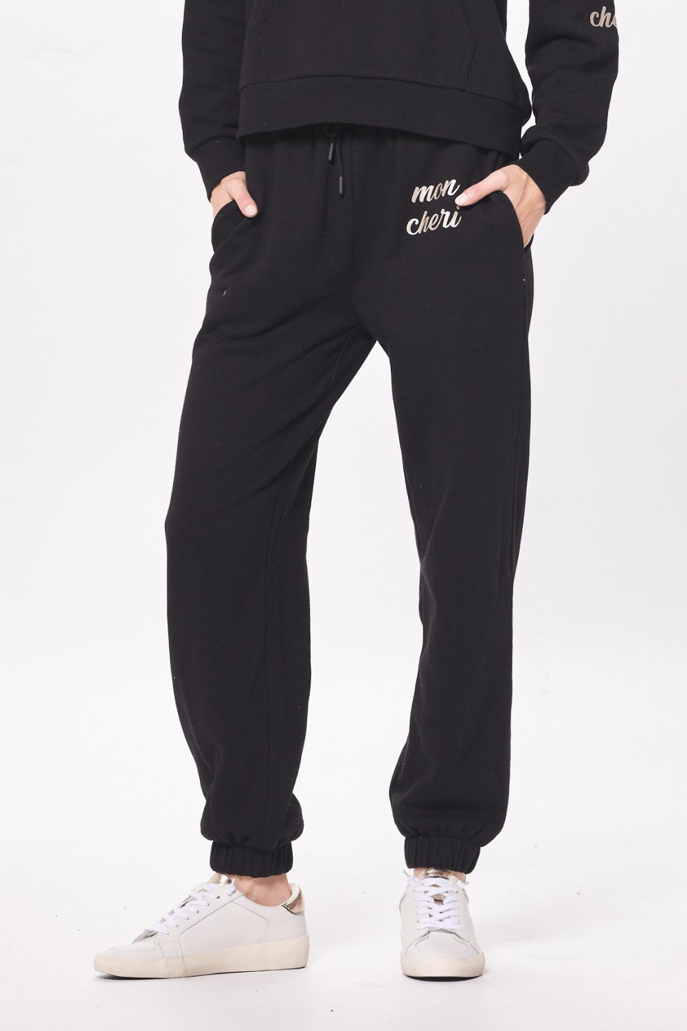 Black Paris Applique Fleece Joggers sold by Vintage Havana