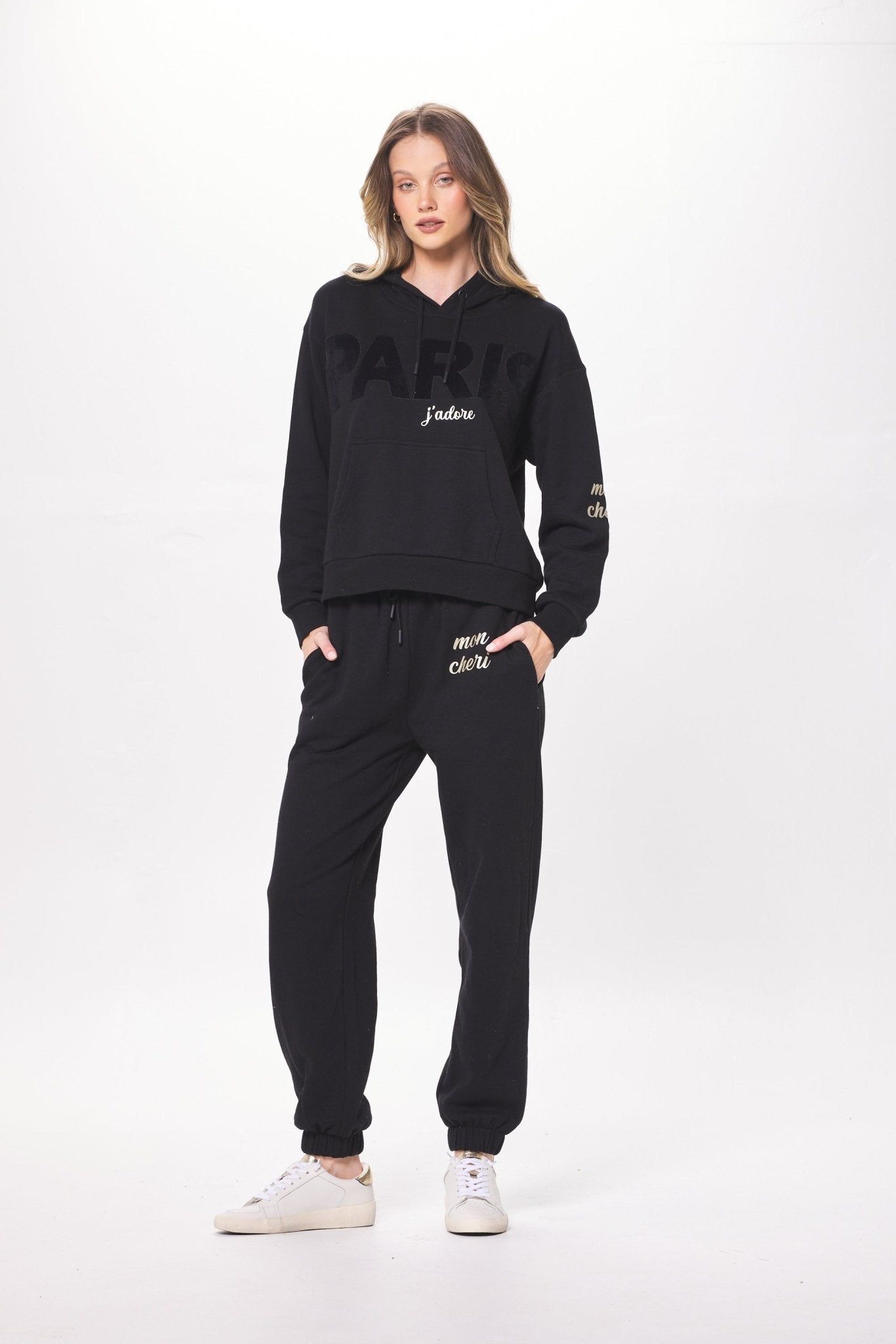 Black Paris Applique Fleece Joggers sold by Vintage Havana product image thumbnail 3