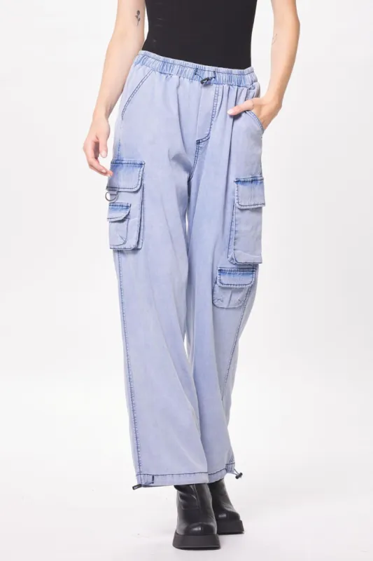 Stone Wash Blue Drapey Tencel Cargo Pant sold by Vintage Havana