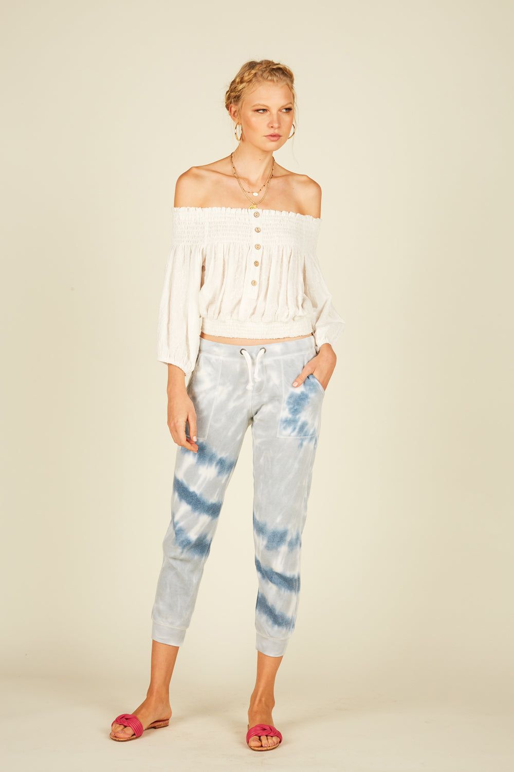 Ivory Smocked Off Shoulder Top sold by Vintage Havana product image thumbnail 3