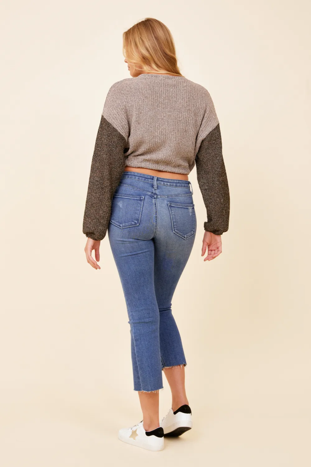 Light Grey w/ Charcoal Tie Front Color Block Sweater sold by Vintage Havana product image thumbnail 4