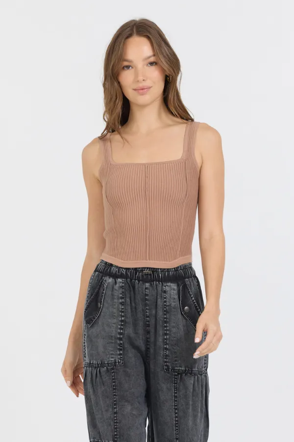 Caramel Rib Knit Corset Top sold by Vintage Havana