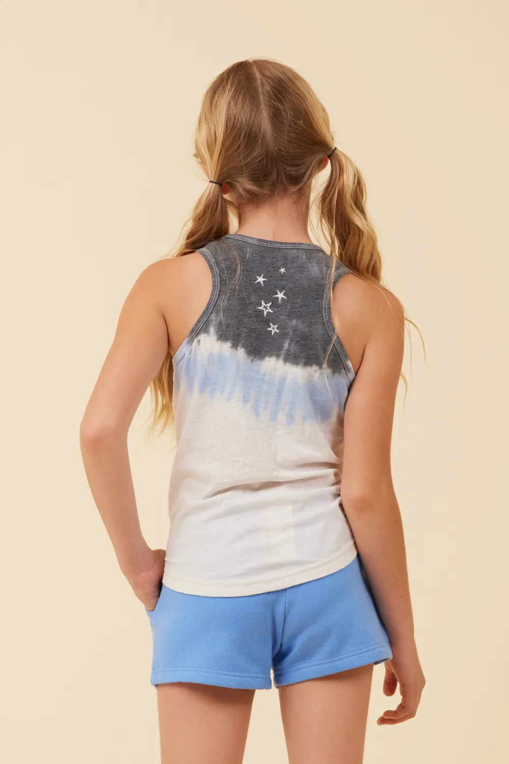 Summer Blue/White/Charcoal Tie Dye Tank W/ Embroidered Stars sold by Vintage Havana product image thumbnail 2