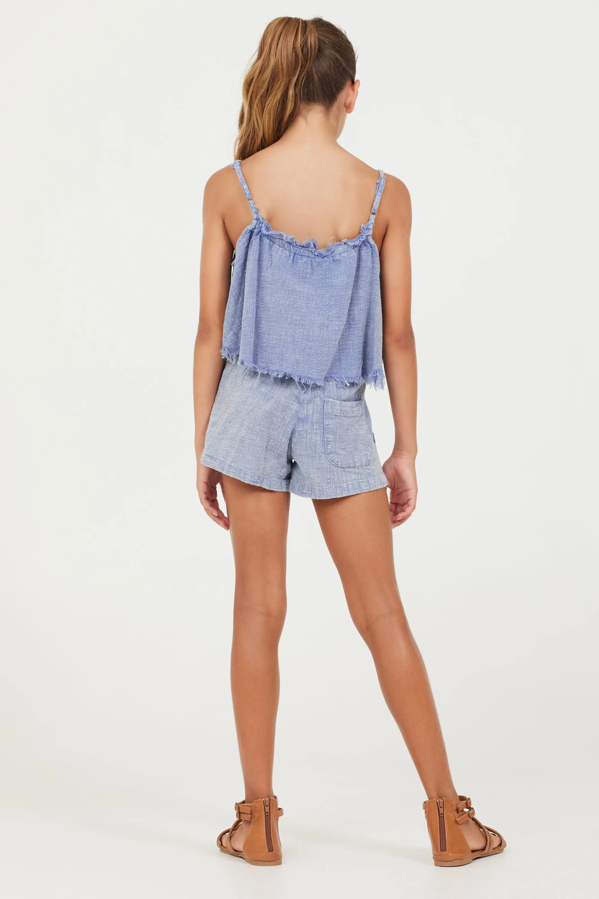 Plush Blue Washed Texture Shorts sold by Vintage Havana product image thumbnail 3