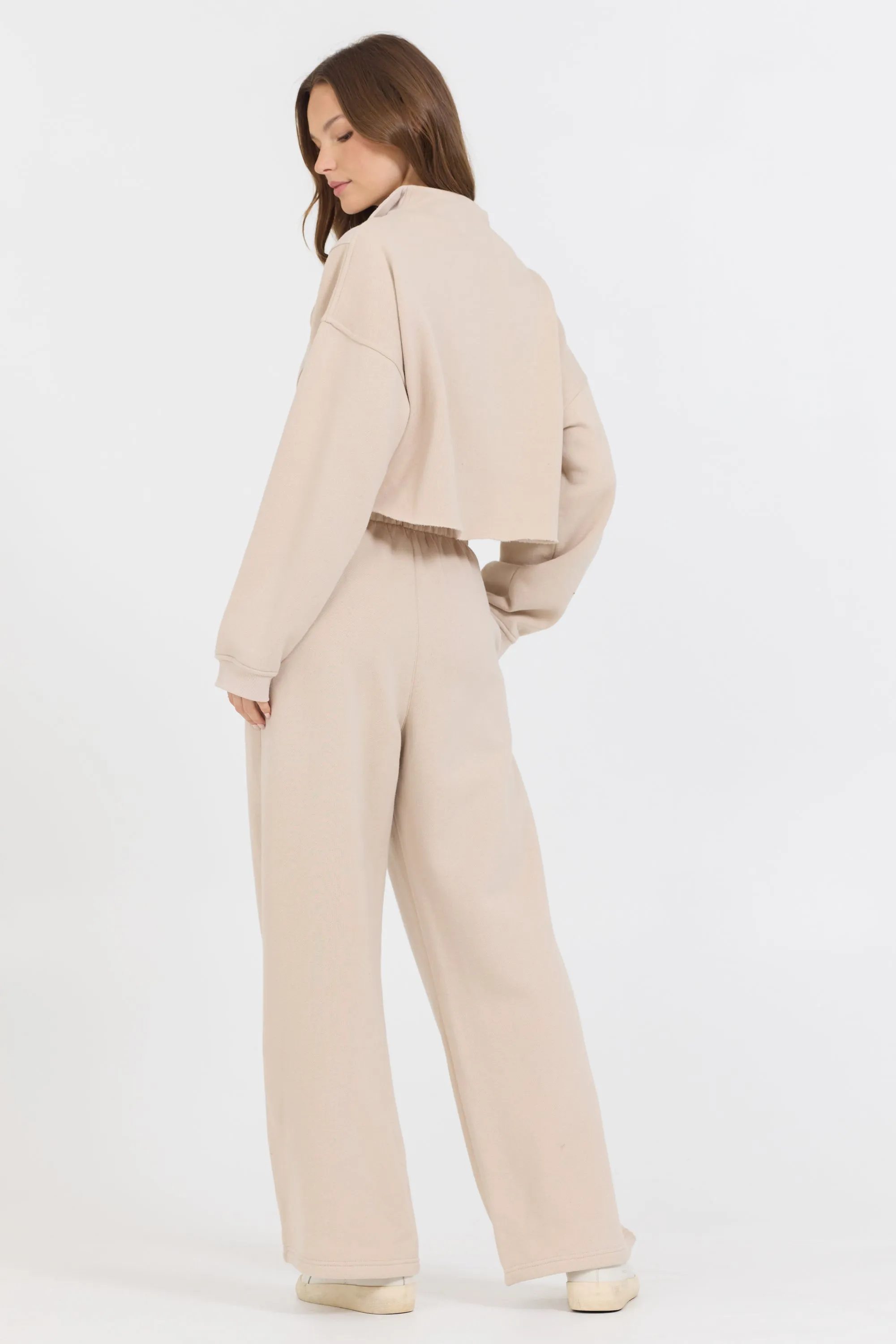 Vanilla Cream Cotton Blend Fleece Quarter Zip Rib Neck sold by Vintage Havana product image thumbnail 4