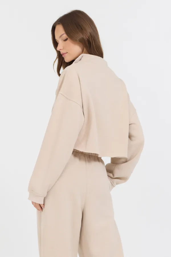 Vanilla Cream Cotton Blend Fleece Quarter Zip Rib Neck sold by Vintage Havana product image thumbnail 2