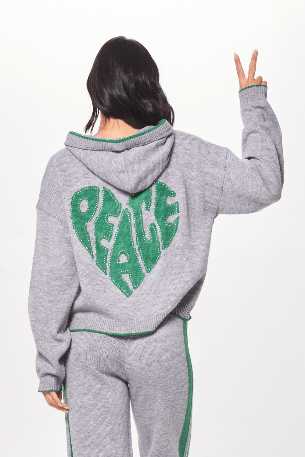 Heather w/ Forest Green "Peace" Jacquard Sweater Hoodie sold by Vintage Havana product image thumbnail 2