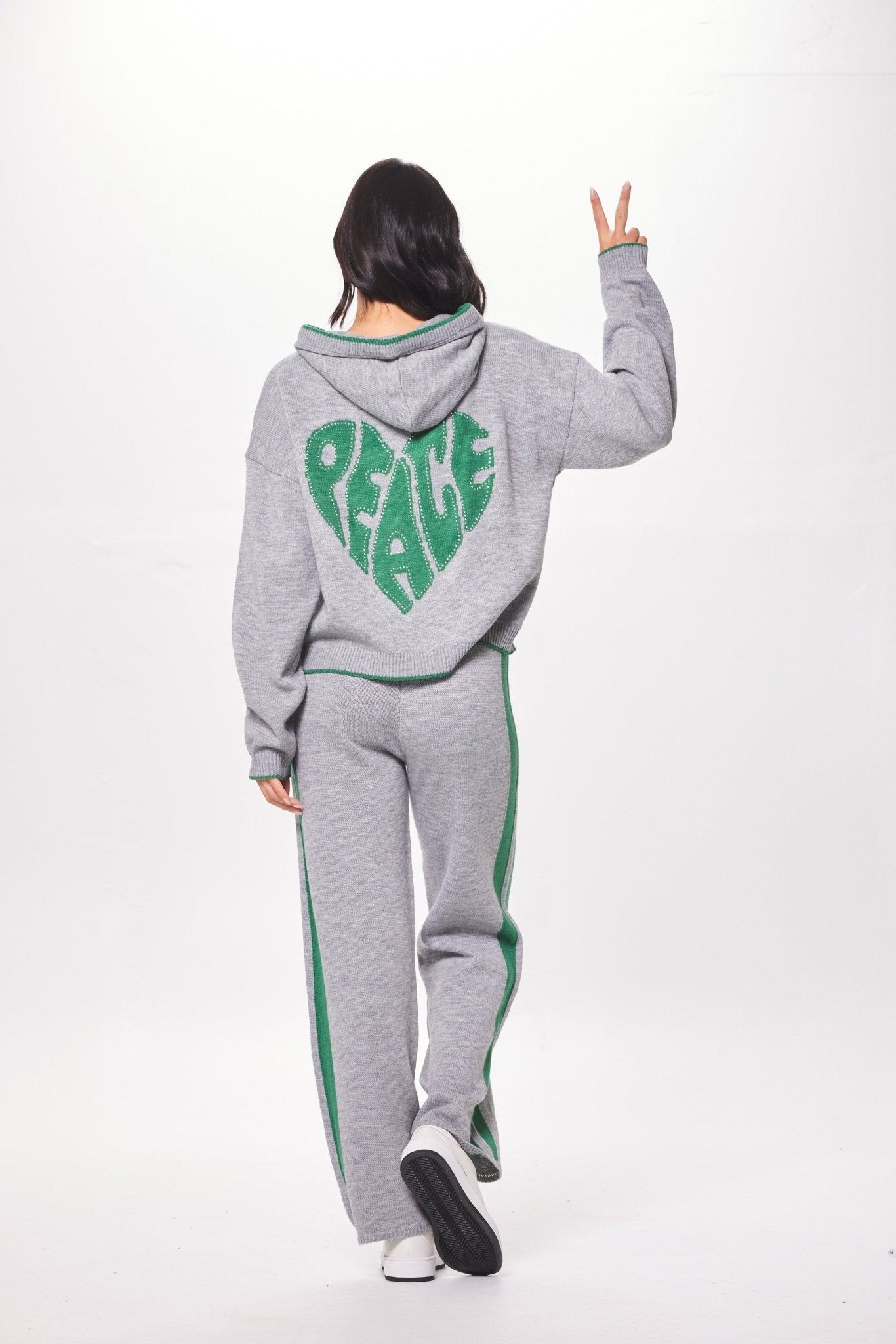 Heather w/ Forest Green "Peace" Jacquard Sweater Hoodie sold by Vintage Havana product image thumbnail 4