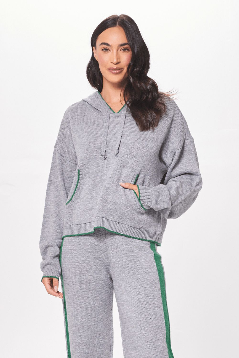 Heather w/ Forest Green "Peace" Jacquard Sweater Hoodie sold by Vintage Havana