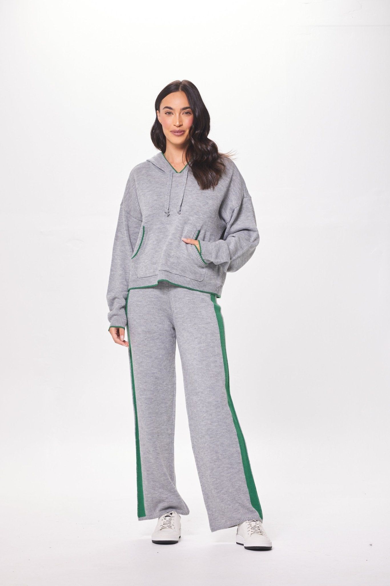 Heather w/ Forest Green "Peace" Jacquard Sweater Hoodie sold by Vintage Havana product image thumbnail 3