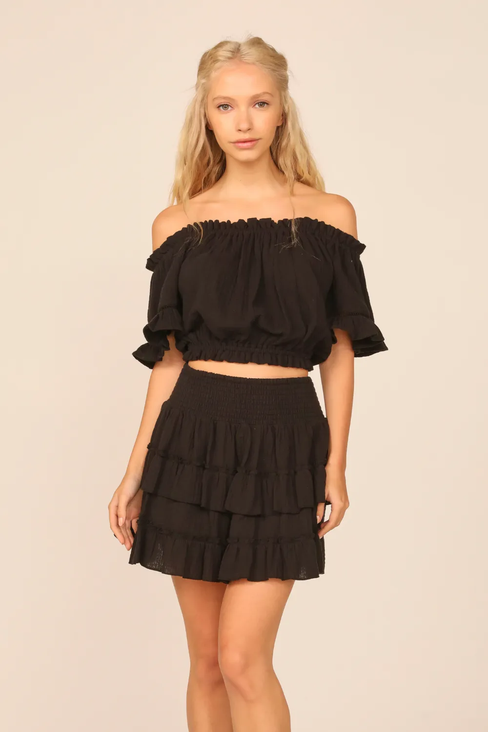 VH x OD - Black Gauze Off the Shoulder Bell Sleeve Top sold by Vintage Havana