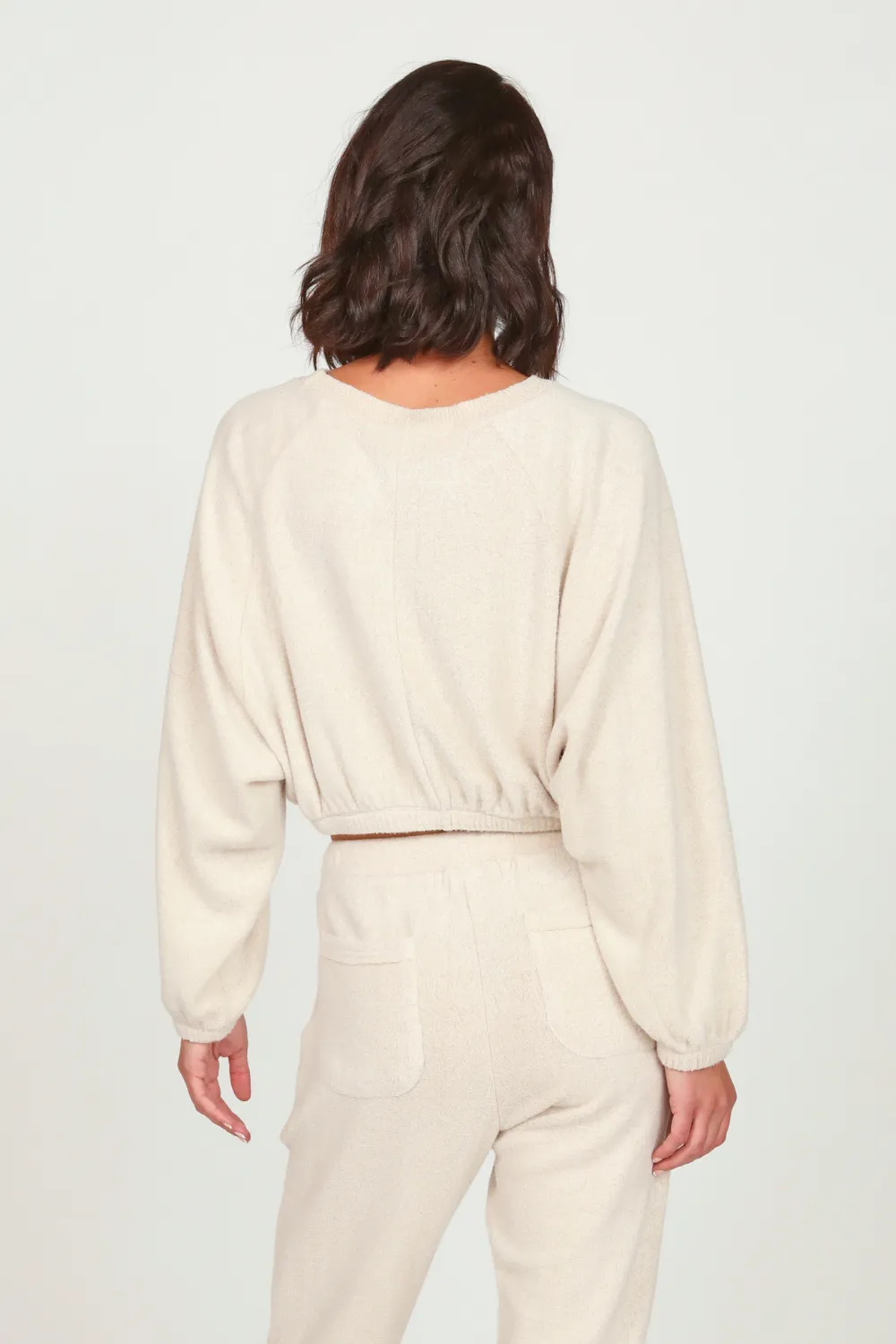 Oatmeal Cozy Fleece Elastic Crewneck sold by Vintage Havana product image thumbnail 2