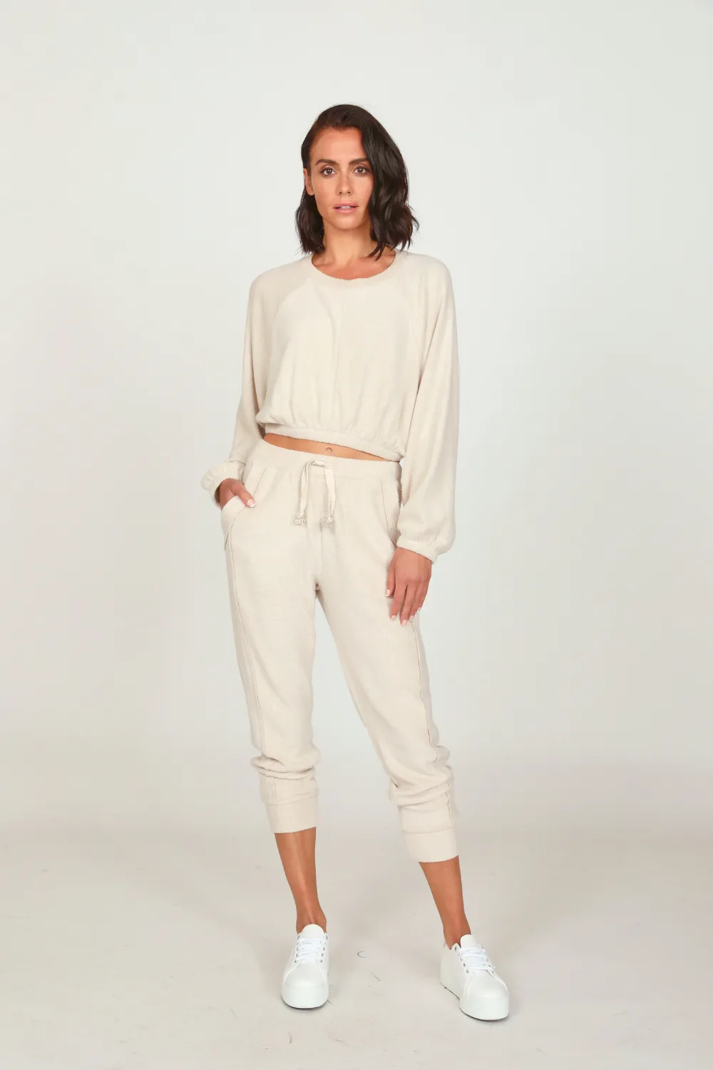 Oatmeal Cozy Fleece Elastic Crewneck sold by Vintage Havana product image thumbnail 3