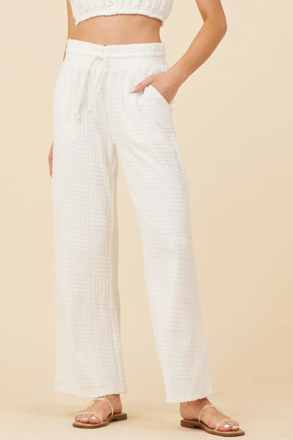 Warm White Corded Terry Wide Leg Pant sold by Vintage Havana