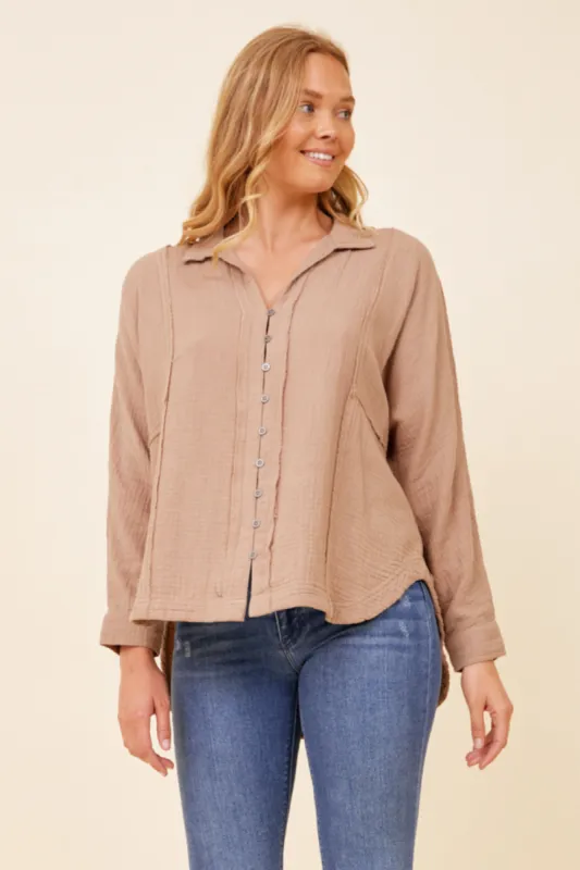 Light Taupe Gauze Button Down sold by Vintage Havana