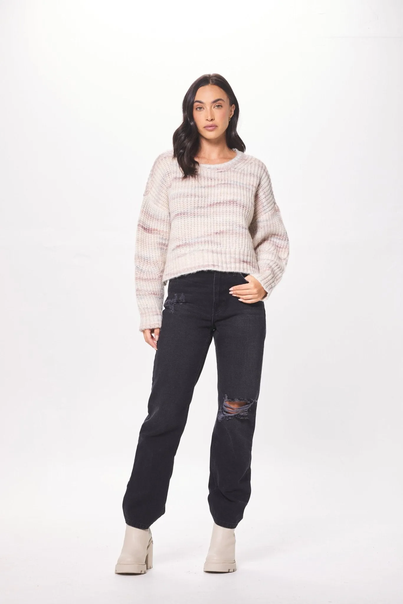 Cream w/ Multi Mixed Knit Sweater sold by Vintage Havana product image thumbnail 4