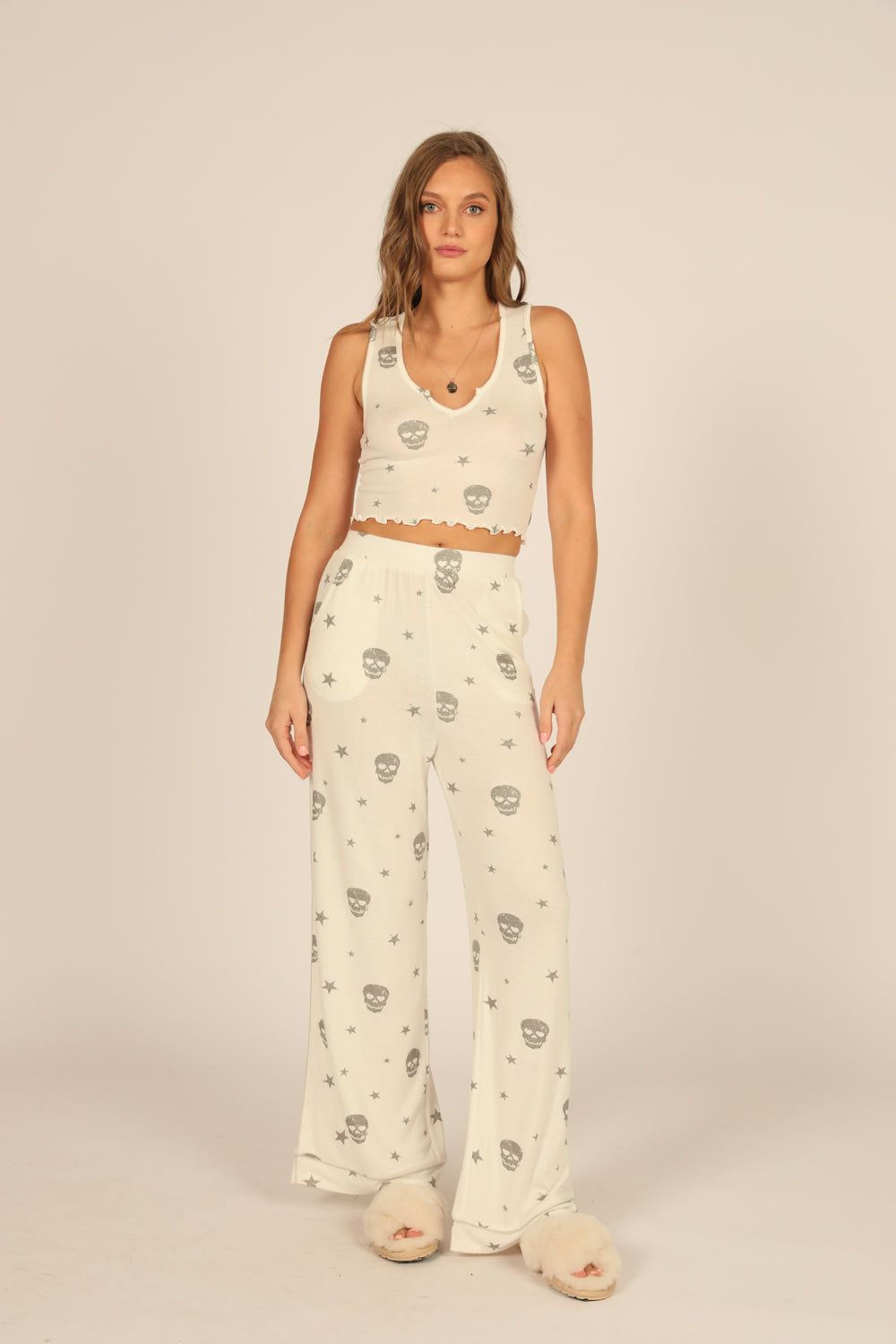 White & Grey Print Skull Tank sold by Vintage Havana product image thumbnail 3