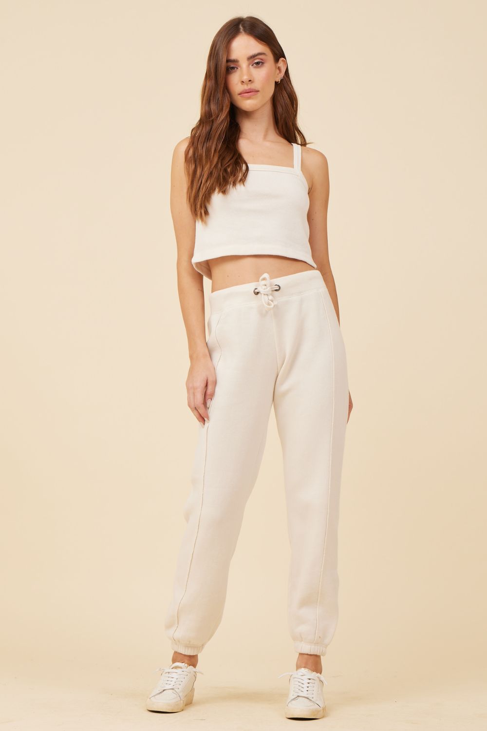 Coconut White Solid Burnout Fleece Jogger sold by Vintage Havana product image thumbnail 3