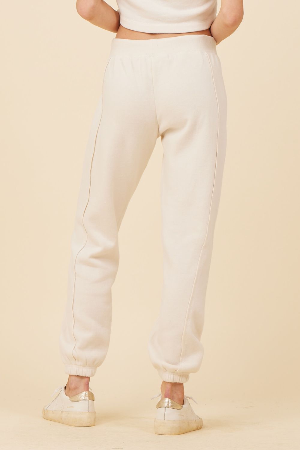 Coconut White Solid Burnout Fleece Jogger sold by Vintage Havana product image thumbnail 2
