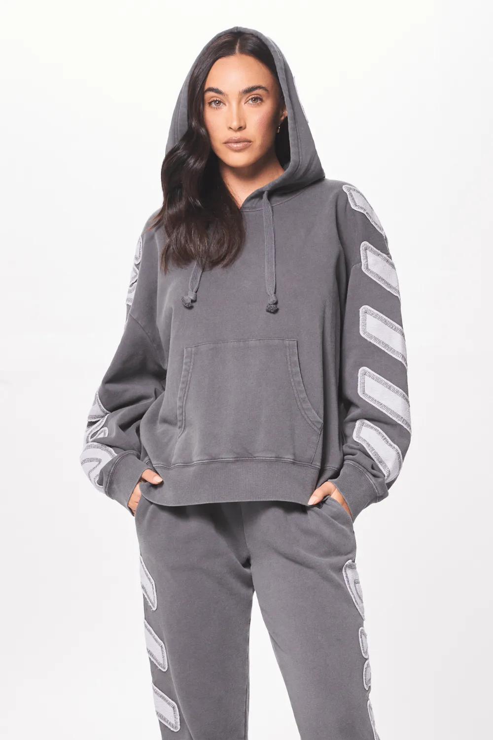 Ash Grey Brushed Fleece Hoodie w/ Applique sold by Vintage Havana