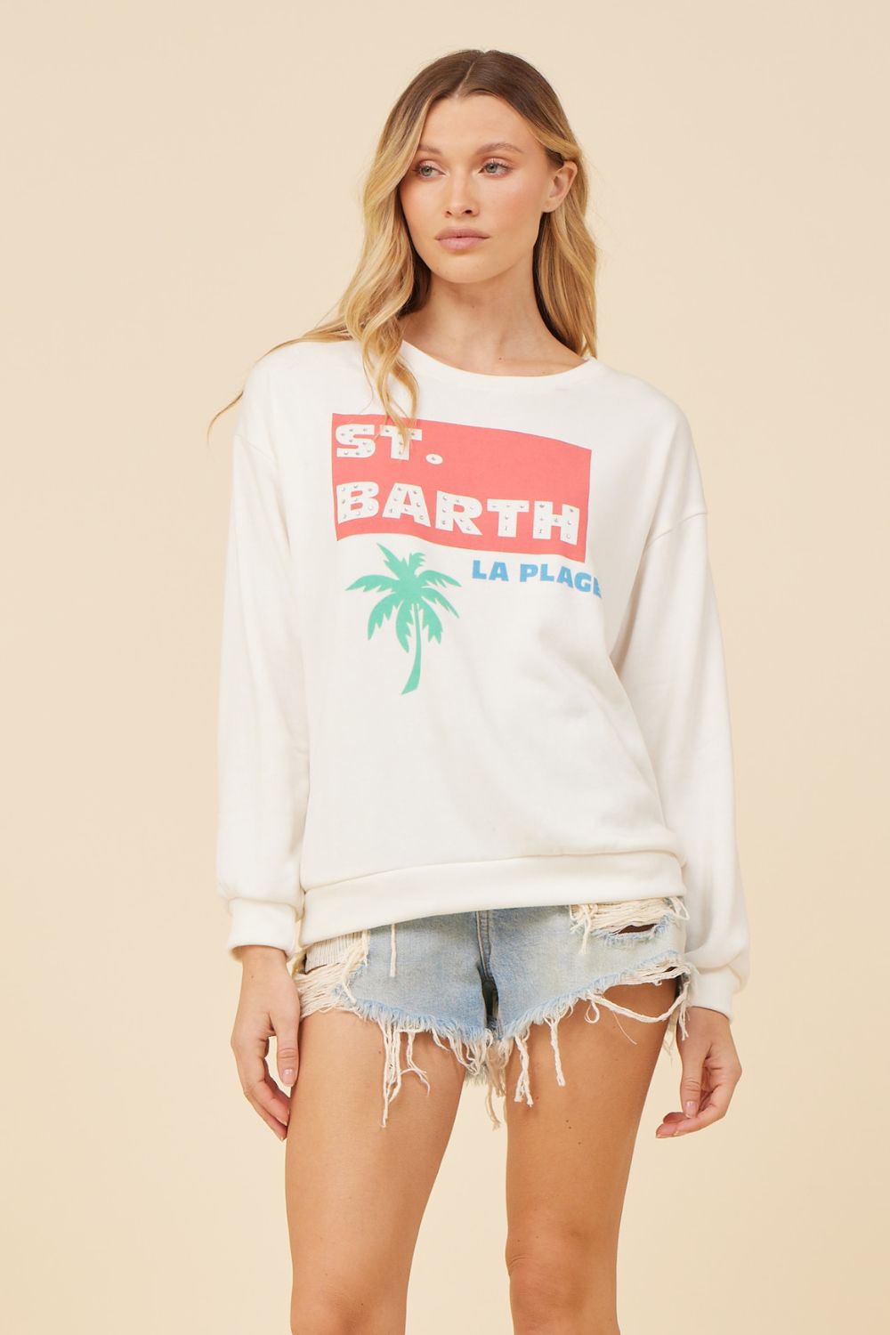 "St. Barth's" White Destination Printed Crewneck sold by Vintage Havana